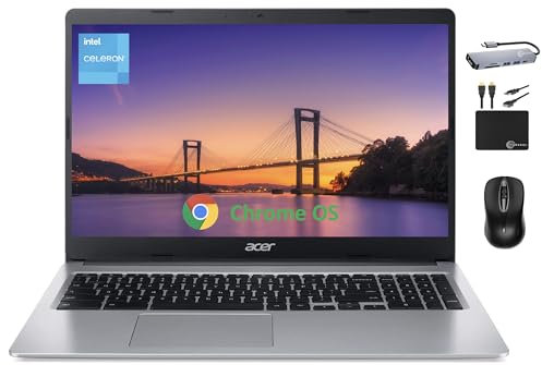 Acer Chromebook 315 Laptop Computer for 2024 Business Student, 15.6” HD Display, Intel Celeron N4020, 4GB RAM, 192GB Storage (64GB eMMC +128GB Card), WiFi, 12+ Hrs Battery, Chrome OS +MarxsolAccessory
