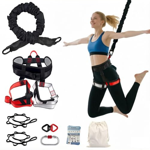 PRIORMAN Bungee-Fitness-Set, CE-zert., 6 Größen 40–100 kg Gummiseil-Kit | 1m elastisches Bungee-Seil mit 625kg MBL+Verstellbares Gurtzeug+Beschlagteile, Anti-Gravitations-Set für 40-100 kg Nutzer