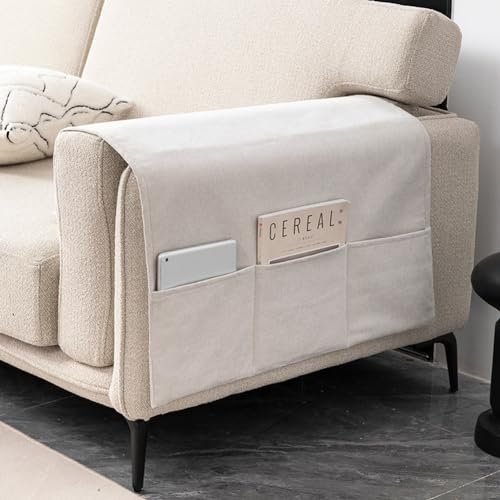MOTTK Armlehnenschutz für Hunde, Katzen, Haustiere, Sofa-Armlehnen-Organizer für Büro, Schlafzimmer, Wohnzimmer, Schreibtisch, Bett, waschbarer Chenille-Stoff, platzsparend (Beige, 50 x 110 cm)