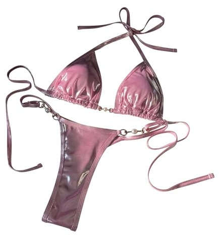 Sexig glänsande pärlor-T-string bikini-baddräkt-bikini 50325887, ROSA, M