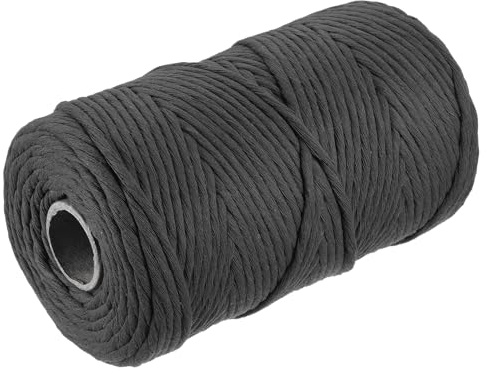 sourcing map Corda di cotone intrecciata intrecciata a filo singolo, colore nero, 200 m, diametro 4 mm, per appendere alla parete, appendere piante, lavori a maglia, nodi macramè
