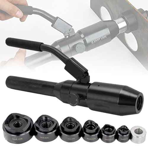 LSBHPPD Perforador Hidráulico Portátil,Kit De Herramientas De Punzonado Hidráulico,6 Matrices Juego De Punzón Hidráulico,para Perforar Chapas Metálicas,Metal Acero Aluminio Plástico,Black