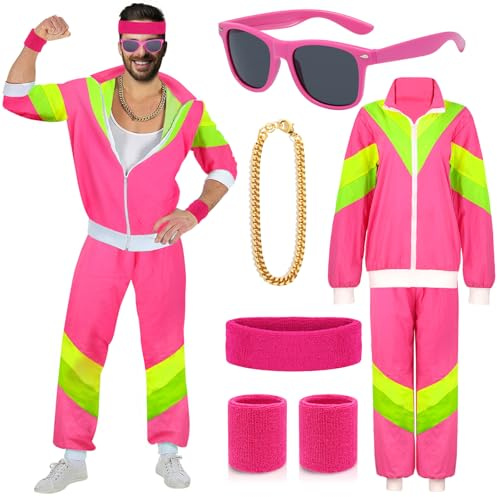 90er 80er Jahre Outfit Herren Damen Mottoparty Kostüm Kostüm 80er Jahre Trainingsanzug Jacke Hose Anzug 80er Accessoire 80er Jahre Kleidung Herren Frauen Rocker Vintage Bad Taste Kostüm für Karneval M