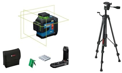 Bosch Professional laser lignes GLL 80-33 G (support de fixation LB 10, laser vert, portée jusqu’à 30 m, 4 piles 1,5 V LR6) + Trépied BT 150 (hauteur : 55–157 cm, filetage:1/4)