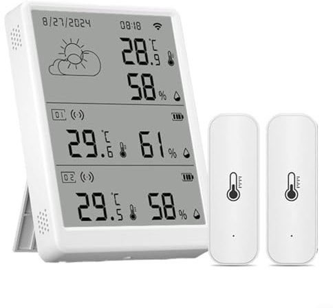 EXTRWORY Higrómetro Wi-Fi,Humedad interior con monitoreo remoto y control de aplicaciones,Termo-higrómetro inteligente,Monitoreo remoto,Alertas personalizables,Pantalla grande