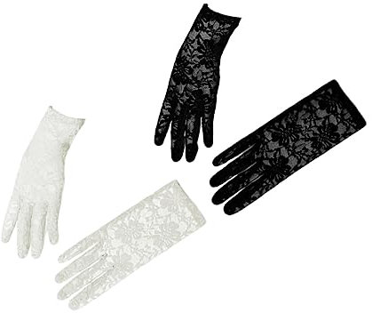 VALICLUD 2paare Lace Bridal Gloves Für Hochzeiten Elegante Atmungsaktive Und Dehnbare Damenhandschuhe Schwarz Weiß Für Besondere Anlässe Partys Und Tänze