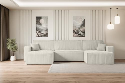 ALTDECOR Ecksofa mit Schlaffunktion und Bettkasten Corner Sofa Eckcouch Couch U-Form universal, Links/rechts Schlafcouch Ausziehbar Wohnlandschaft Schlafsofa Celtic-XLU - 377x143x83cm Hellgrau