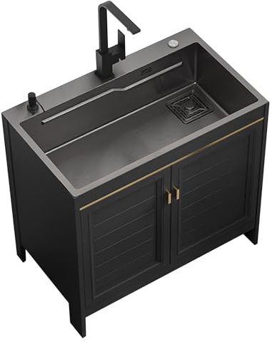 Meuble évier de buanderie, évier de cuisine en acier inoxydable avec robinet et kit de vidange, grande armoire utilitaire avec évier combiné, évier commercial autoportant, pour buanderie, ga