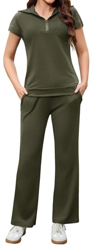 Aottori Survêtement Femme Ensemble Jogging Femmes Sweat à Pull et Pantalon Détente Ensembles Sportswear Zippé Ensemble Fitness Sport Vert Armée L