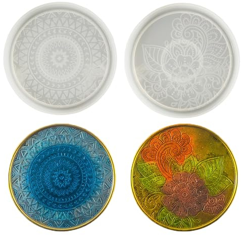 duoyif Epoxidharz Formen Silikon Untersetzer - Mandala Blumen Form 2 Stück | Silikonform Untersetzer Form Für Epoxidharz, Blume Gießform, Kunstharz Formen Harzformen Für Kaffeematte Art Kerzenmatten