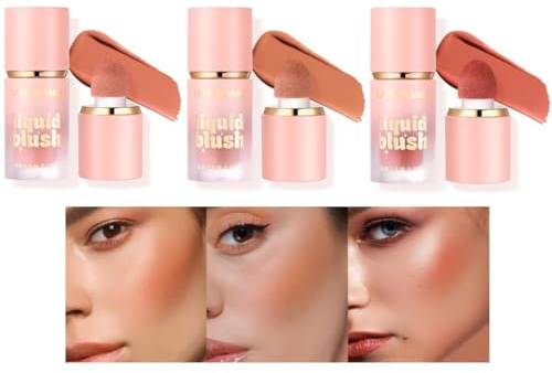 Fard à joues liquide crème, Longue durée fard à joues liquide pour une couleur très pigmentée, crée un fini doux et rosé, maquillage naturel et modulable pour les joues, les yeux et les lèvres (4-5-6)