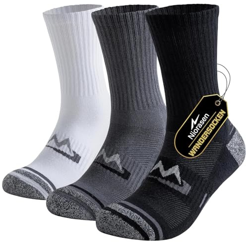 Niorasen Chaussettes Randonnée Homme, 3 Paires Chaussettes Sport Respirantes et Rembourrées en Coton, Chaussette Anti Ampoule Pour le Trekking, Tennis, Running