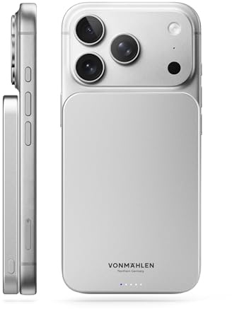 VONMÄHLEN Evergreen Mag - Wireless Powerbank (Qi2) 5.000 mAh, Weiß | Kompatibel mit MagSafe, Ultra Thin, 15W kabelloses Laden, magnetisch, Qi2-zertifiziert, nur 8,6 mm dünn, 3 Jahre Garantie