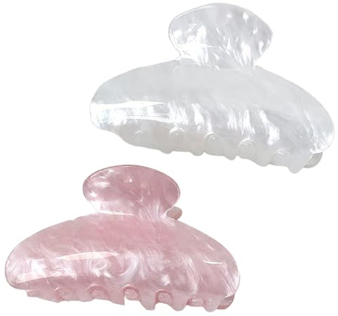 HAZMA 2 Stück Haarklammern Aus Acryl, Süße Haarklammern, Mittelgroße Haarschmuck Für Frauen, Damen, Claw Clip(Rosa+Weiß)