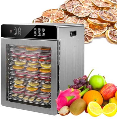 XEEAOFE Deshidratador de Frutas 12 Bandejas, Temporizador 24H y Control de Temperatura 190°F, Protección contra Sobrecalentamiento, Secador de Alimentos Acero Inoxidable 800W 110V