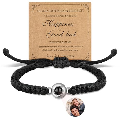 Easycosy Personalisiertes Projektions Armband mit Foto Bild im Stein Herren | maßgeschneidertes Fotoarmband mit eigenem Foto, Geschenke für Männer Frauen Freundin Paare zu Weinachten Hochzeit Geburtstag