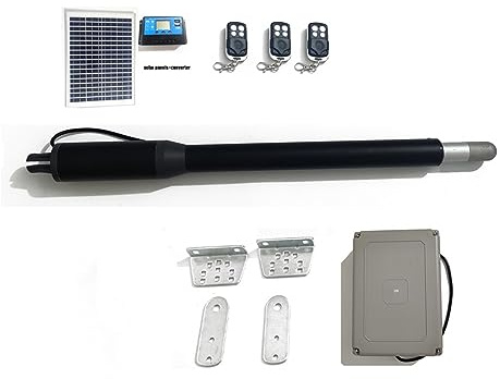 Kit de abridor de portón eléctrico, abridor de puerta individual de 200 kg con panel solar, motor automático de puerta batiente, actuador de control remoto, operador, control de acceso a garaje y pa