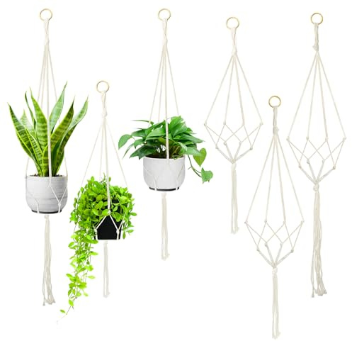 XIANGLONGY Makramee Blumenampel 6 Stück, 60/80/100 cm, für Innen & Außen | Boho-Pflanzenhänger für geeignete Blumentöpfe, flexibel einsetzbar in Wohnraum, Balkon, Wintergarten oder Garten.
