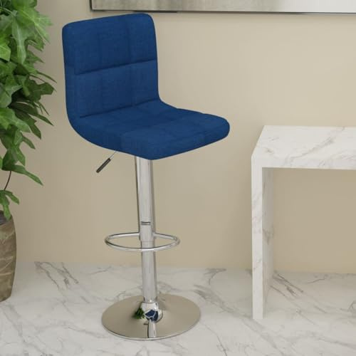 Yunovire Barhocker Blau Stoff, Modern Höhenverstellbar mit Gasfeder, Drehbarer Barstuhl für Küche und Esszimmer, Verchromter Stahl, 40x47x(90-111) cm