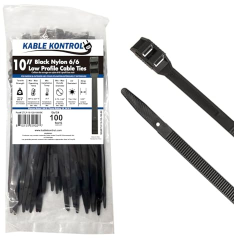 Kable Kontrol Low-Profile Double Locking Cable Ties – 10 Inch 120 Lbs 100 Pcs UL Listed Nylon Inline Zip Ties - Chemical, UV & Abrasion Resistant Ties for Automotive, Medical & Industrial Use - Black