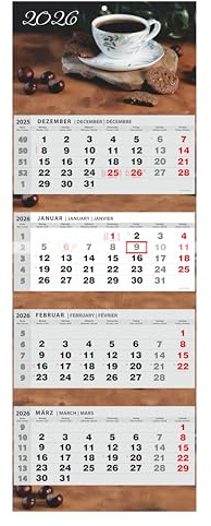 JAROGRAF Väggkalender 2026 – 4-månaders kalender med praktisk väggplanerare för effektiv årsplanering, helgdagar, skollov och viktiga datum (kaffe)