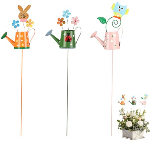 Nexoria Decorazione pasquale da giardino, set di 3 annaffiatrici, spine per piante, decorazione da giardino, per esterni, resistente alle intemperie, in metallo, decorazione primaverile, spina in