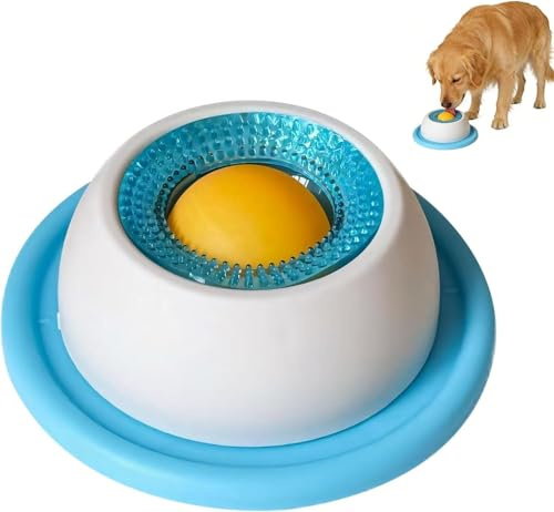 Hundelickspielzeug,Hundespielzeug Intelligenz,Dog Schleckball,Schleckball Hund mit Antirutschring,Dog Licking Bowl Rutschfest,Welpenspielzeug zum Lecken,Leckspielzeug für Hunde Katzen Welpen,Blau
