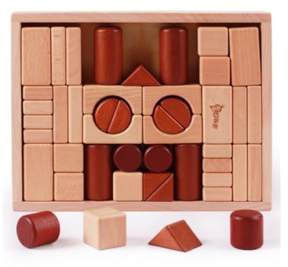 Harilla Children Building Blocks Wooden Puzzle Set With Tray Geometric Blocks Stacking Blocks Sorting Toy Beech Wood Shapes For Balanced Structures Suitable for classroom stations home projects