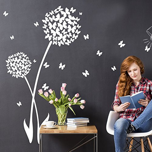 Grandora W5464 Wandtattoo Wandaufkleber 2 Pusteblumen + Schmetterlinge Wohnzimmer Flur Kinderzimmer weiß (BxH) 93 x 170 cm