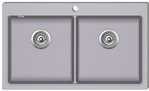 Festnight Lavandino Cucina Granito Grigio lavello Doppio con Montaggio sopra