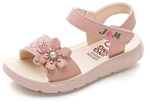 Sandal flicksandaler, sommar, läder, blommor för småbarn, flickor, Ljusrosa 3, 26 EU
