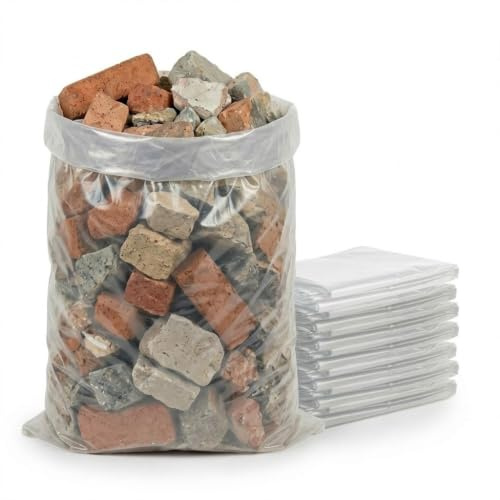 Tezraftaar® 10 x Heavy Duty Clear Rubble Sacks 36 x 48 Inch 250 Gauge Strong Polythene Builders Waste Bags Tear Resistant Plastic Rubbish Sacks for Construction Garden DIY Industrial Waste