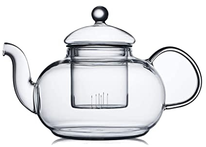 CNGLASS Glass Teapot Stovetop Safe,Clear Teapot with Removable Infuser 20.3 oz,Loose Leaf and Blooming Tea Maker