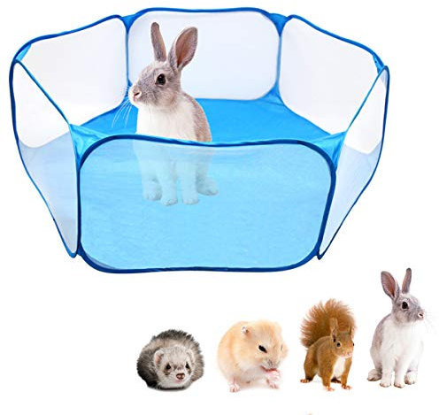 Fsskgxx Zelt für Kleintiere, tragbares Freilaufgehege für Kaninchen, Hamster, Chinchillas und Igel, Blau