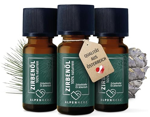 Alpenherz Zirbenöl 30ml (3 x 10ml) - 100% naturreines & ätherisches Zirbelkieferöl aus Österreich - Duftöl als Raumduft für Duftlampen, Zirbenwürfel & Diffuser - Zirbelkiefer Öl