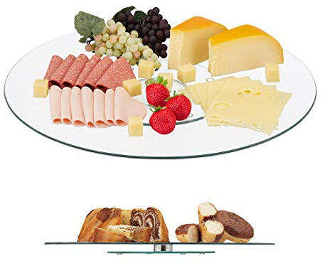 Lot de 8 Assiettes de Service, Plateau tournant, Assiette présentation Verre pâtisserie, 360°, 45 cm, Transparent/Argent