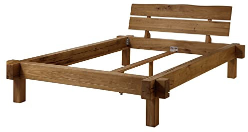 MASSIVMOEBEL24.DE | Balkenbett Wildeiche 140x200 Tabacco ge�ltJANGALI #310