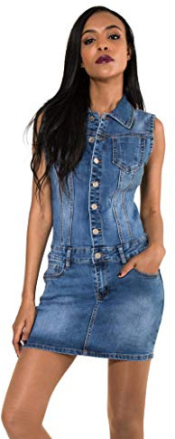 Nina Carter - Robe courte en jean pour femme - Coupe ajustée, Bleu (bleu S388-5), M
