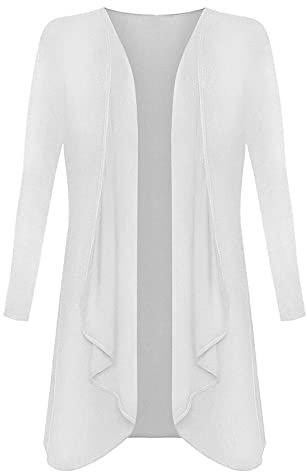 Crazy Fashion Ladies Hanky Hem Jersey Open Waterfall Boyfriend Women Plus Size Cardigan Top Full Long Sleeve Floaty Duster Jacket Coat Blazer UK (White, 16)