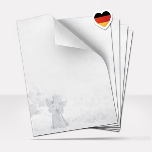 Weihnachtspapier A4 | Weihnachtsbriefpapier beidseitig bedruckt, 50 Blatt | Premium Briefpapier Weihnachten Engel im Schnee | weihnachtliches EngelchenMotivpapier Schreibpapier Druckerpapier 90 g/qm