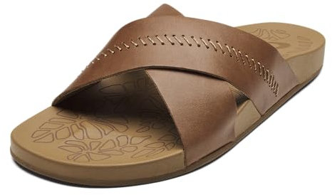 OluKai Kipe'a Olu Women's Slide Sandal, Premium Leather, Relaxed & Dressy Design For Any Occasion, All-Day Comfort & Fit, Sahara/Sahara, 9