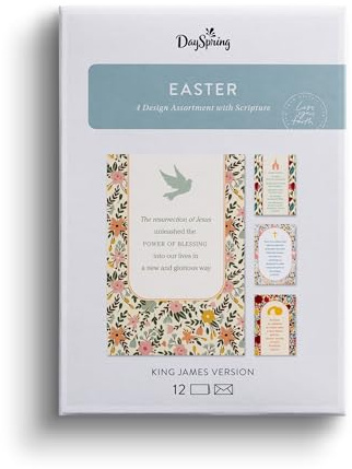 DaySpring - Resurrection of Jesus Easter - King James Version - 4 Design Assortment with Scripture - 12 Boxed Easter Cards & Envelopes (J7580)