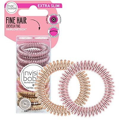 invisibobble Original Traceless Spiral Hair Ties - Pack of 8 (Extra Slim - Bella Rosa and Bronze)