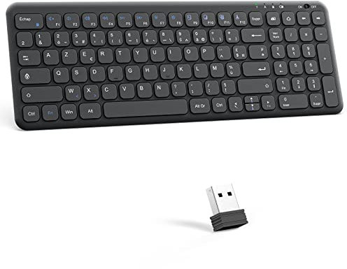 OMOTON Clavier sans Fil 2.4 Ghz, Clavier AZERTY sans Fil Silencieux pour Windows 11/10/8/7, PC, Ordinateur Bureau/Portable, Clavier USB avec Pavé Numérique, 12 Raccourcis Multimédias, Ultra-Mince