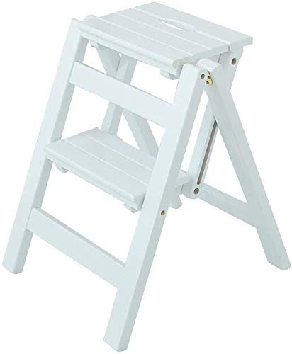 BOCbco Taburetes de Escalera Plegables, Taburete de Madera de Pino, Estante de Flores Portátil/Banco de Cambio de Zapatos, Biblioteca/White