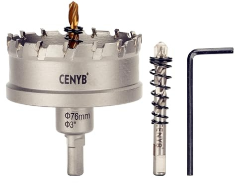 CENYB 3 (76mm) Coronas Taladros con Broca: para Madera, Metal, Acero Inoxidable y Plástico - Punta de Carburo de Tungsteno y 2 Brocas Guías de Titanio