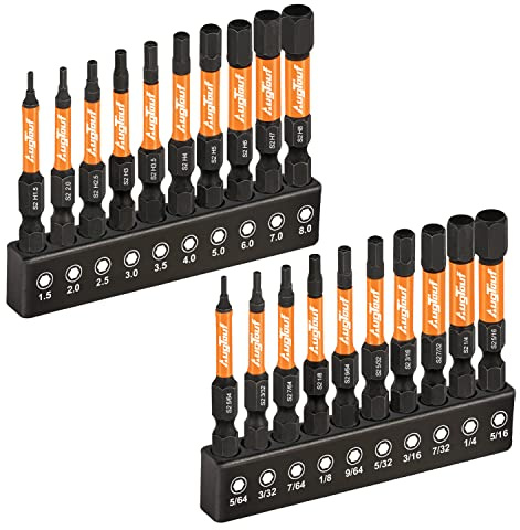 toolant Impact Hex Head Allen Wrench Drill Bit Set 20pcs (Metric&SAE), 1/4” Hex-Shank S2 Steel Hex Bits Set, CNC Machined Tips with Magnetism, 2” Long with Storage Box