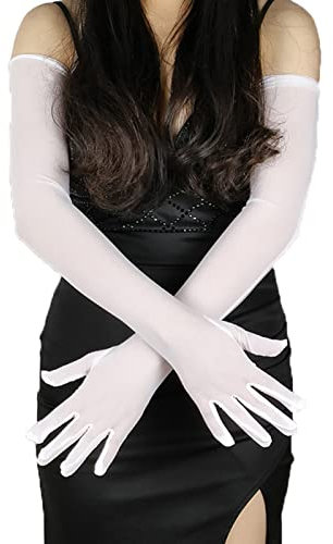 iEFiEL 1 Paar Damen Lang Handschuhe Elegant Hochzeit Durchsichtig Braut Handschuhe Ellbogenlange Classic Opera Fest Party Weiß Einheitsgröße