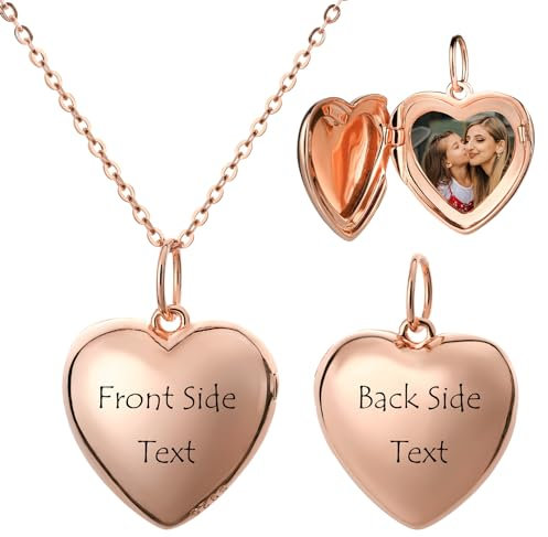 MeMeDIY Herz Medaillon Halskette 925 Sterling Silber Personalisiert Foto Anhänger Gravur Kette Gold/Roségold Geschenke für Frauen Mutter Muttertag Weihnachts mit Geschenkbox