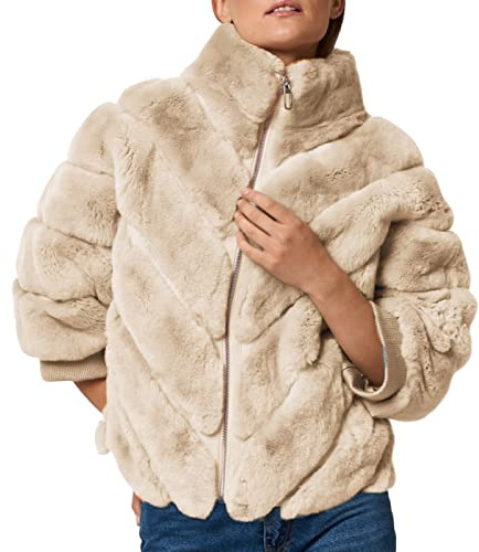 L9WEI Elegante chaqueta de piel sintética para mujer, cuello alto, abrigo de piel, abrigo de invierno cálido, chaqueta de piel sintética con cremallera, elegante y cómodo abrigo de invierno, a, XL